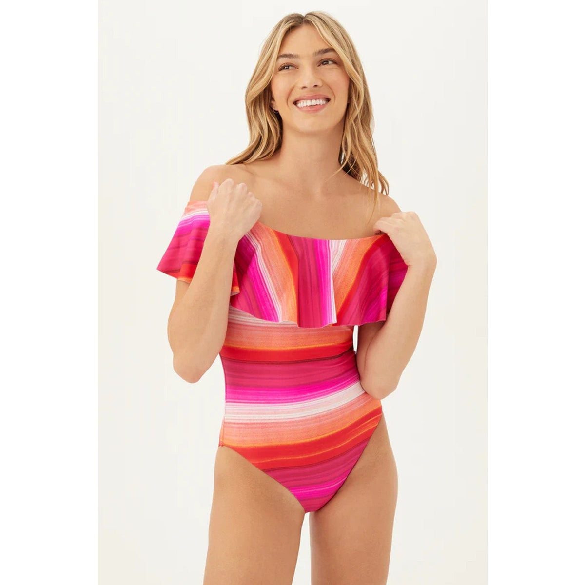 TRINA TURK Womens Solstice One Piece Swimsuit Size 4 Pink Off The Shoulder NWT