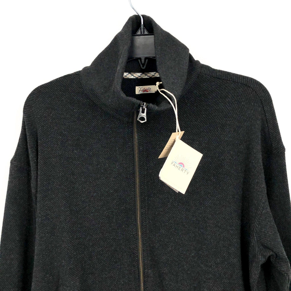 FAHERTY Legend Lounge Full Zip Sweatshirt Medium Heathered Black Twill NWT
