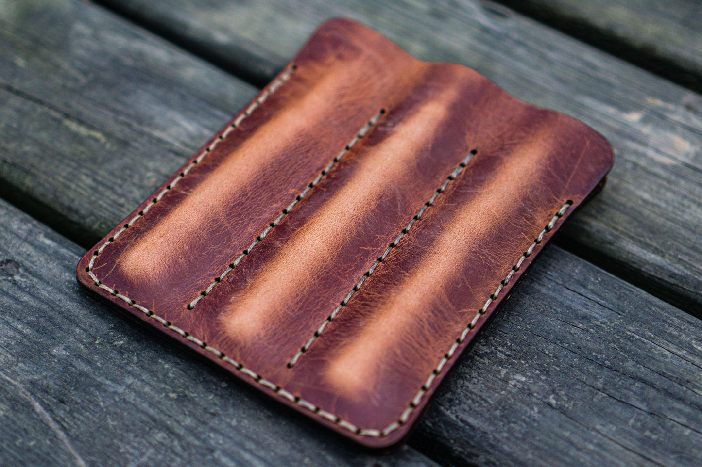 Leather Triple Fountain Pen Case / Pen Pouch - Crazy Horse Tan