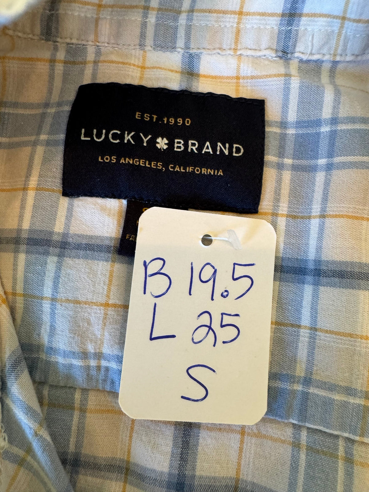 Blue and Yellow - Lucky Brand - blue and yellow plaid - Short gathered Sleeve - Small