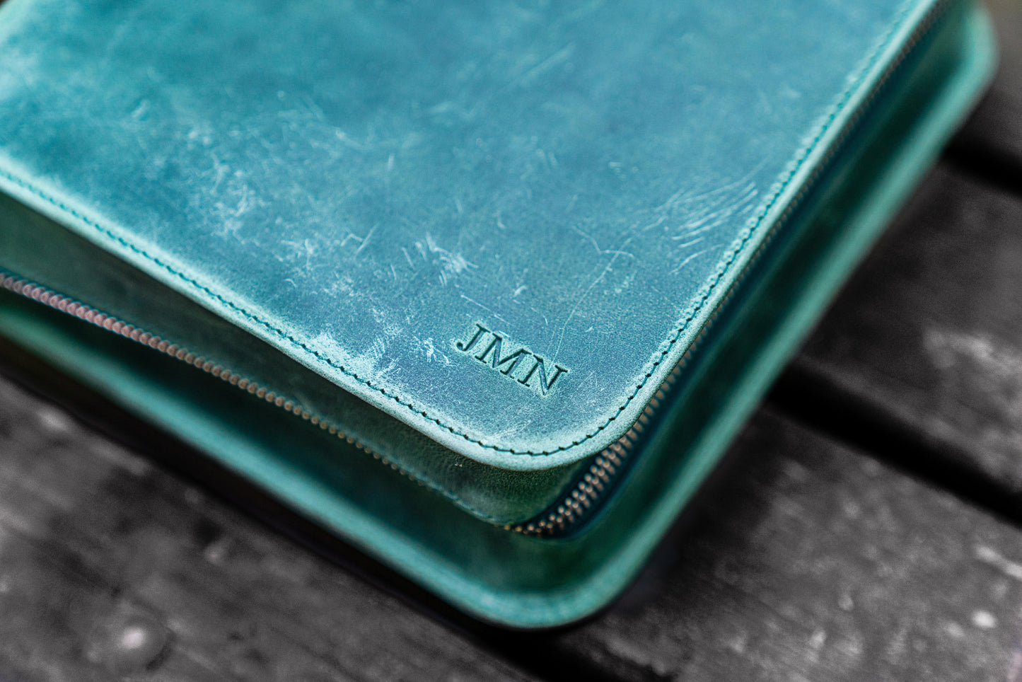 Leather Zippered 40 Slots Pen Case - Crazy Horse Forest Green