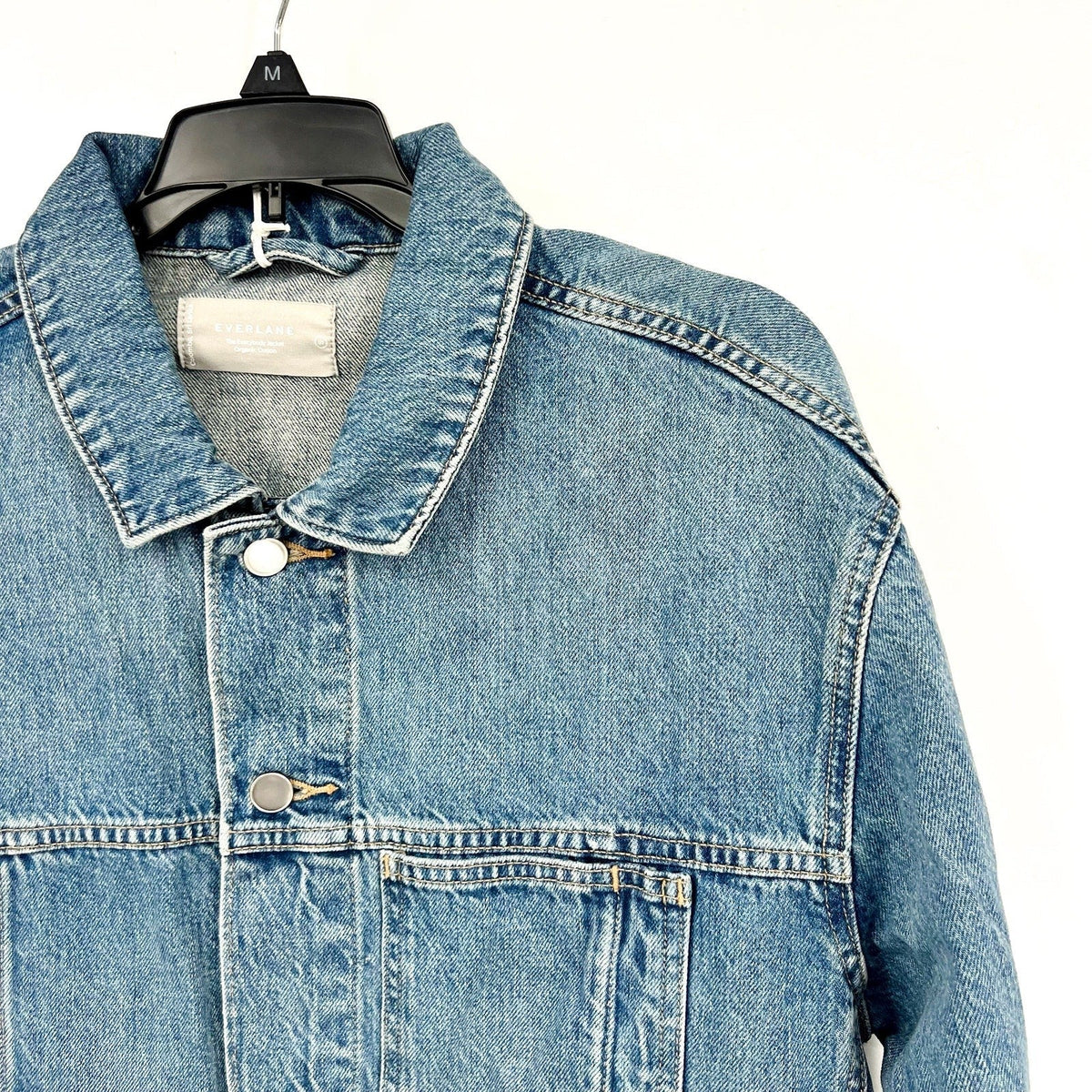 EVERLANE Unisex Everyone Denim Jacket Small Broken in Blue Organic Cotton NWT