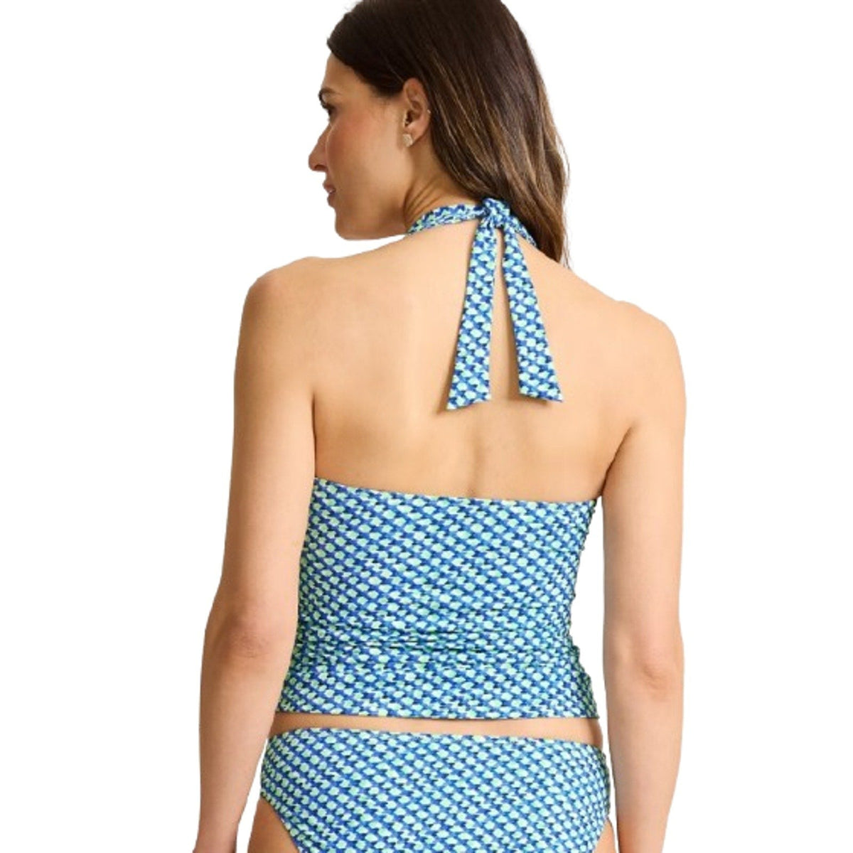 TOMMY BAHAMA Mosaic Pool Ring Tankini Top XS Beach Glass Blue Palm Modern NWT