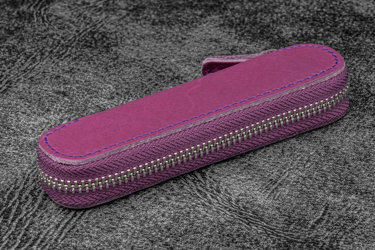 Leather Zippered Single Pen Case for Kaweco - Pocket Pen - Crazy Horse Purple