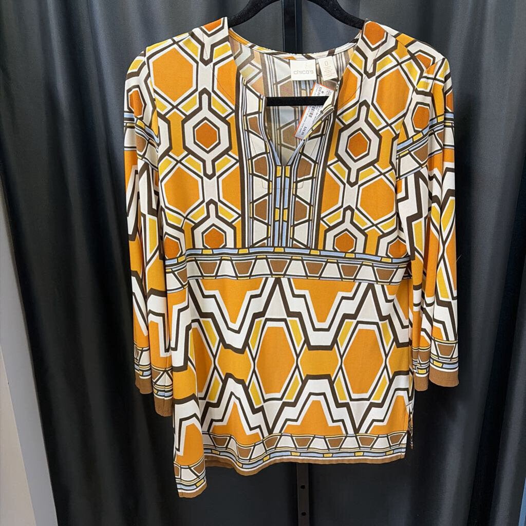 Chicos 3/4 Slv Hexagon Prnt TOPS 0