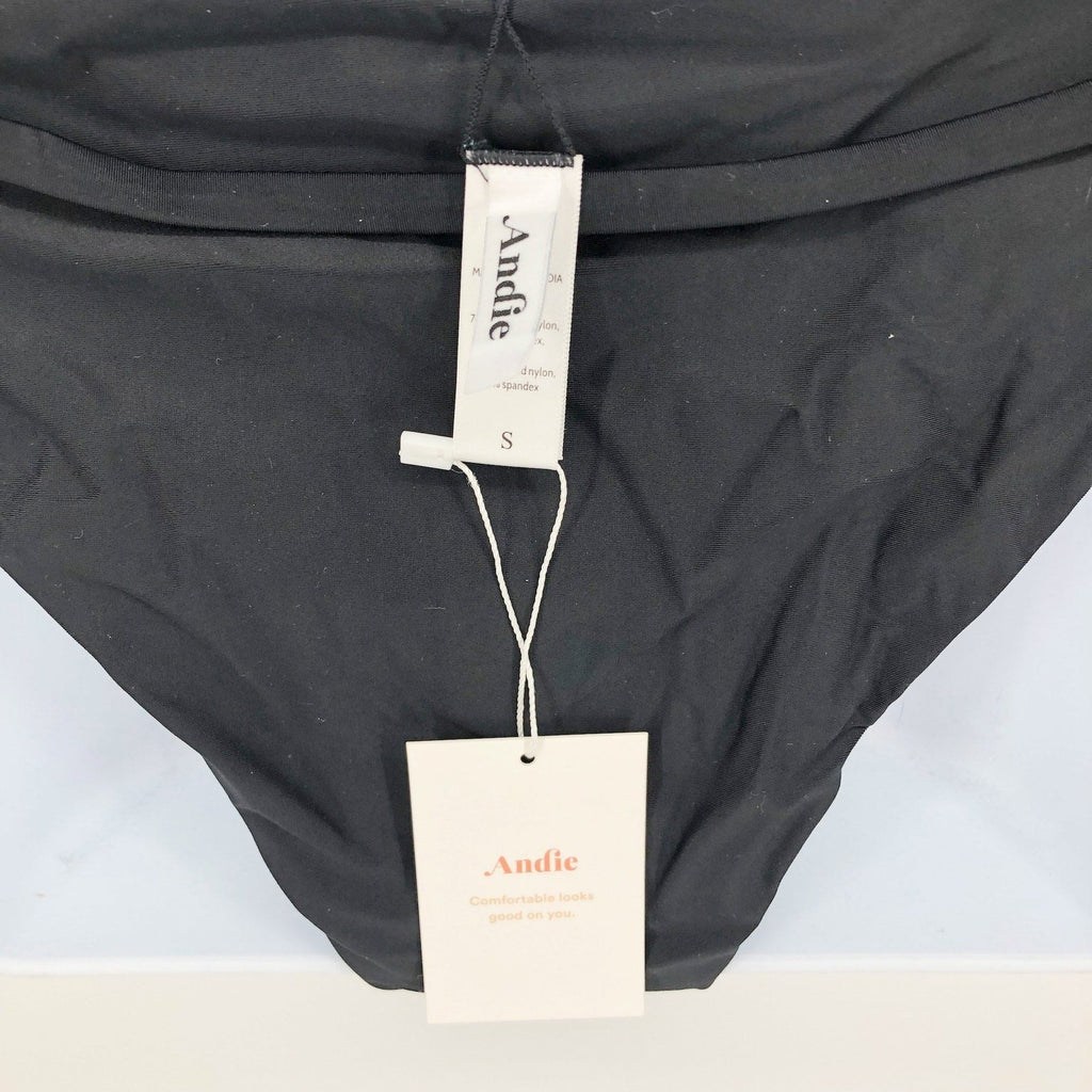 ANDIE SWIM The Riviera Bikini Bottom Small Black Belted Trim Basic NWT