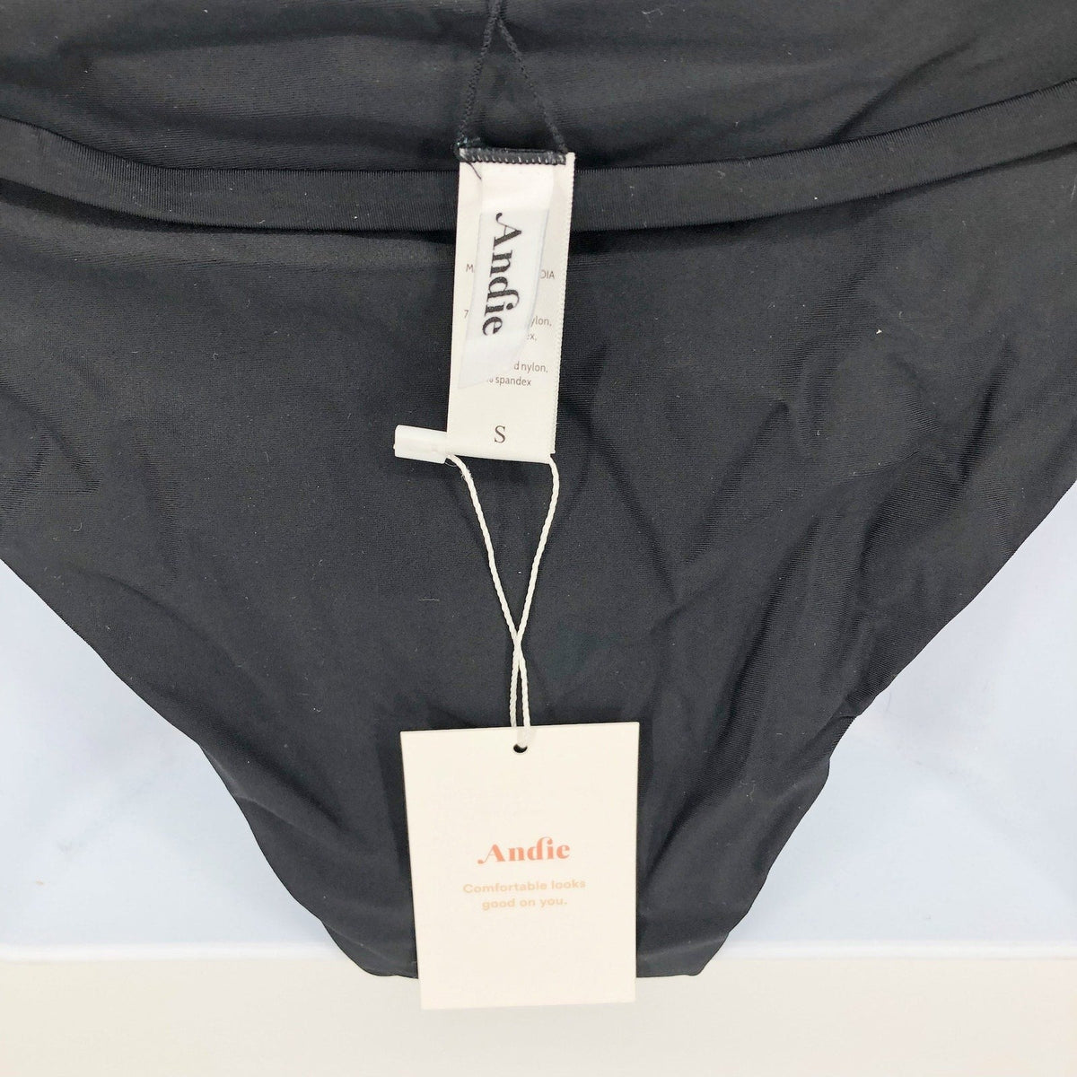 ANDIE SWIM The Riviera Bikini Bottom Small Black Belted Trim Basic NWT
