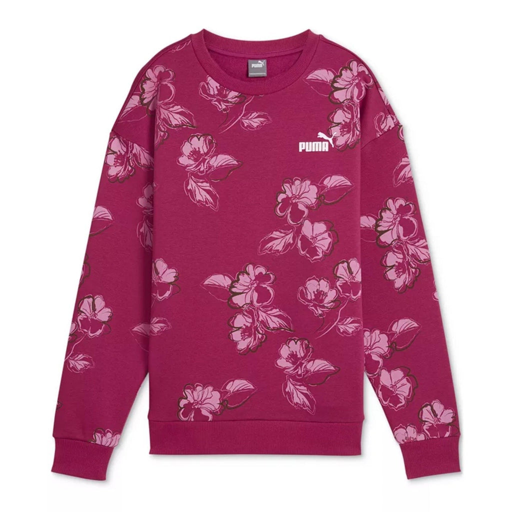 PUMA Women's Essentials Floral Vibes Sweatshirt Small Pink Magenta Crewneck NWT