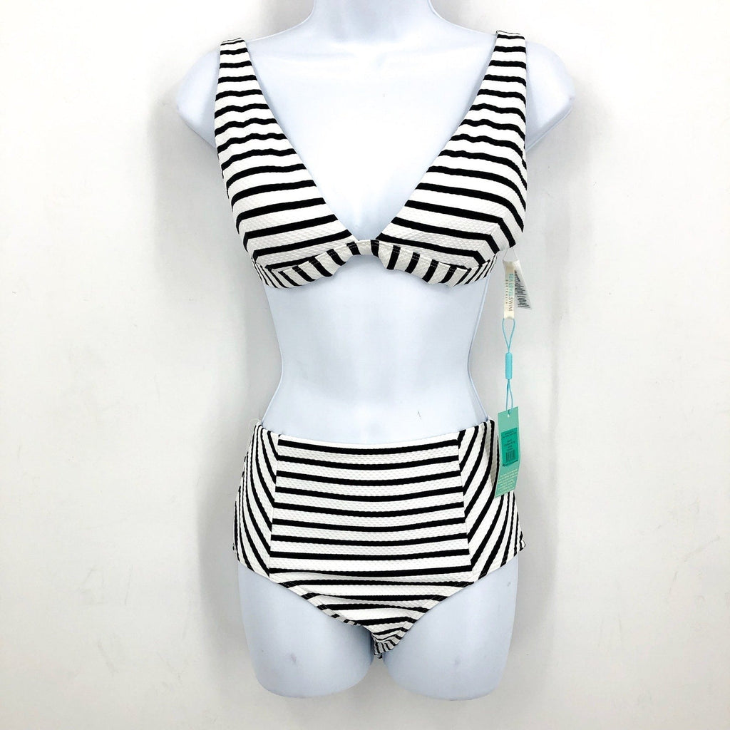 SEA LEVEL SWIM Amalfi Longline Top Bottom Bikini Size 6 Black White Striped NWT