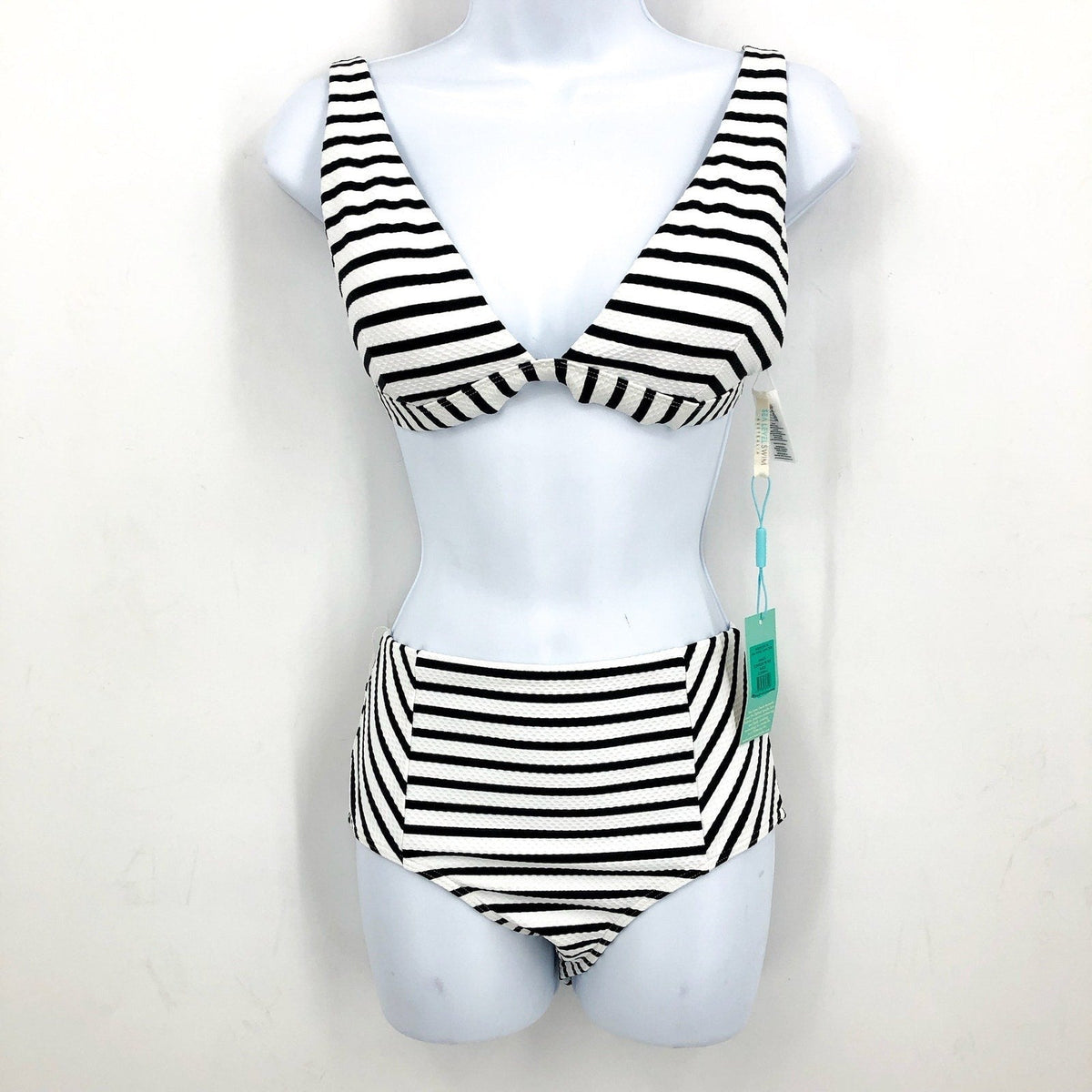 SEA LEVEL SWIM Amalfi Longline Top Bottom Bikini Size 6 Black White Striped NWT