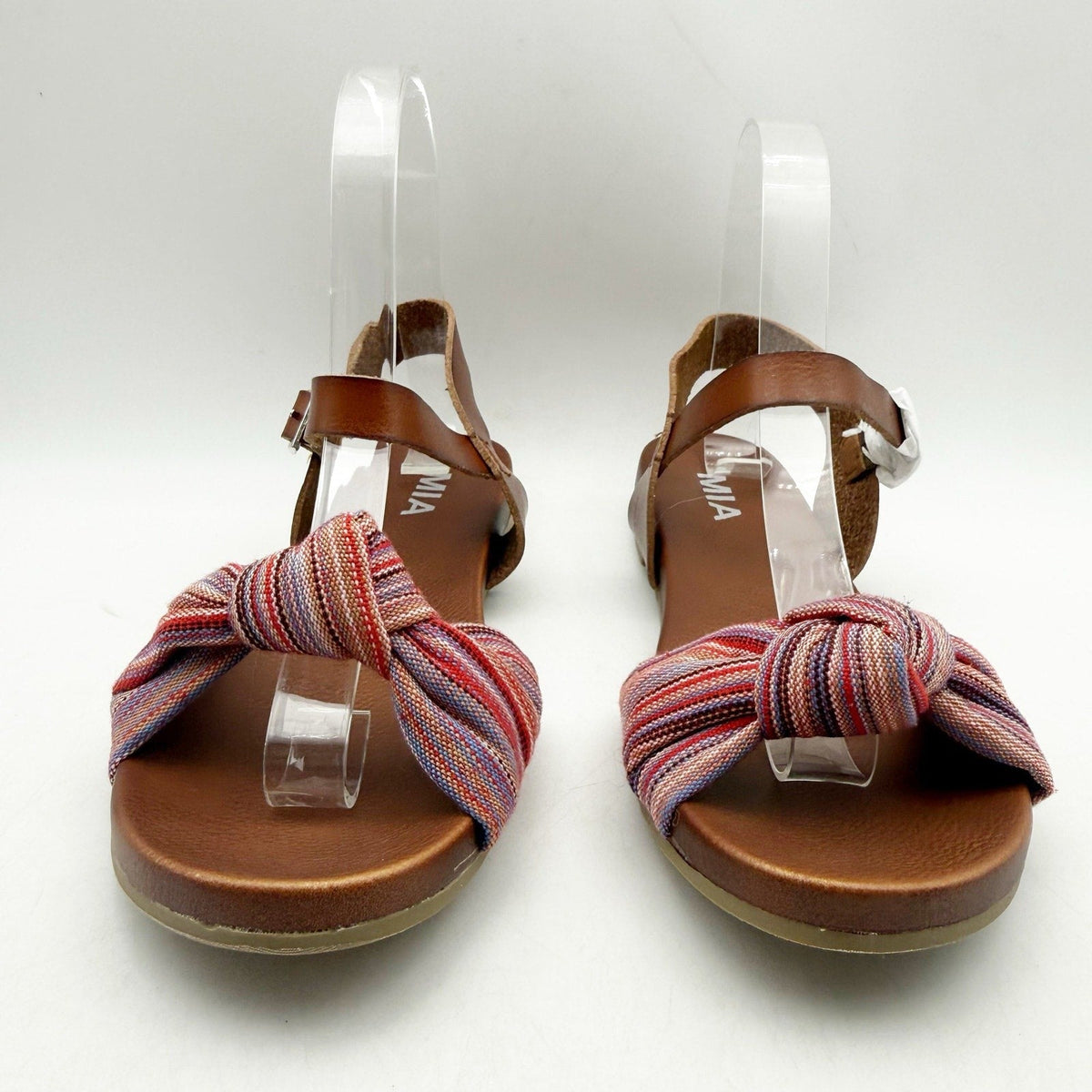 MIA Womens Addilynn Sandal US 6 Wide Brown Multicolor Knotted Fabric Front NWOB