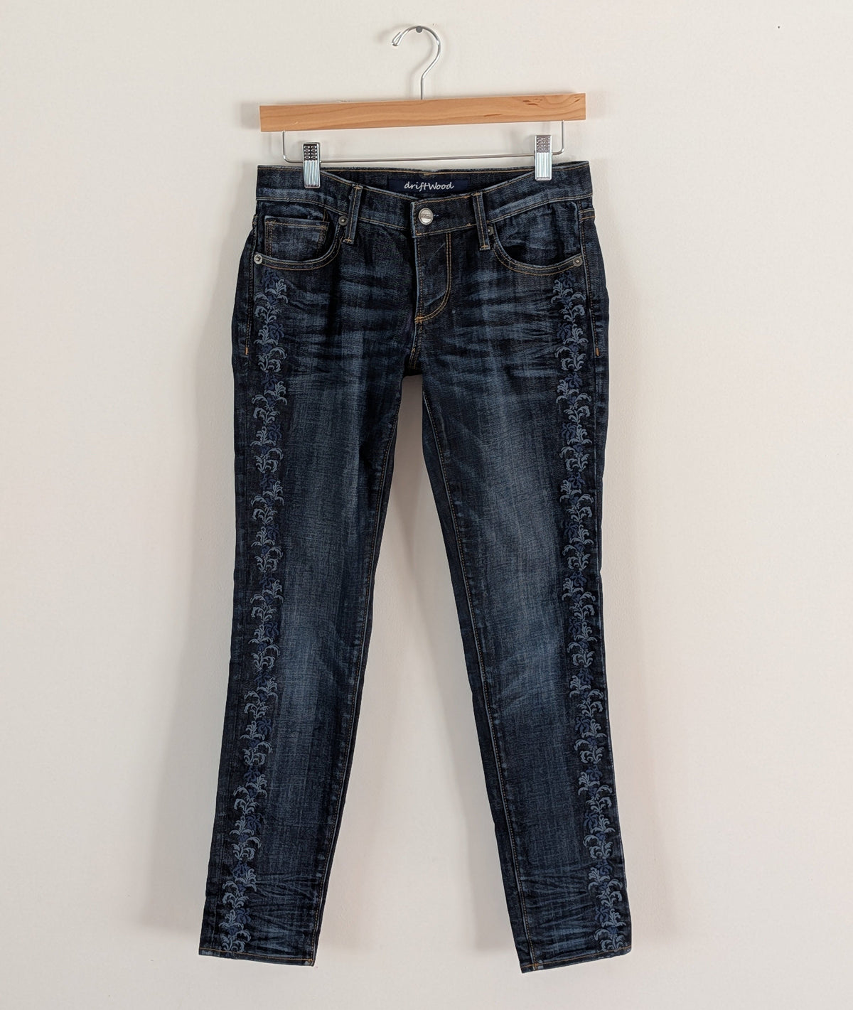 Driftwood Floral Embroidered Dark Wash Jeans - 26