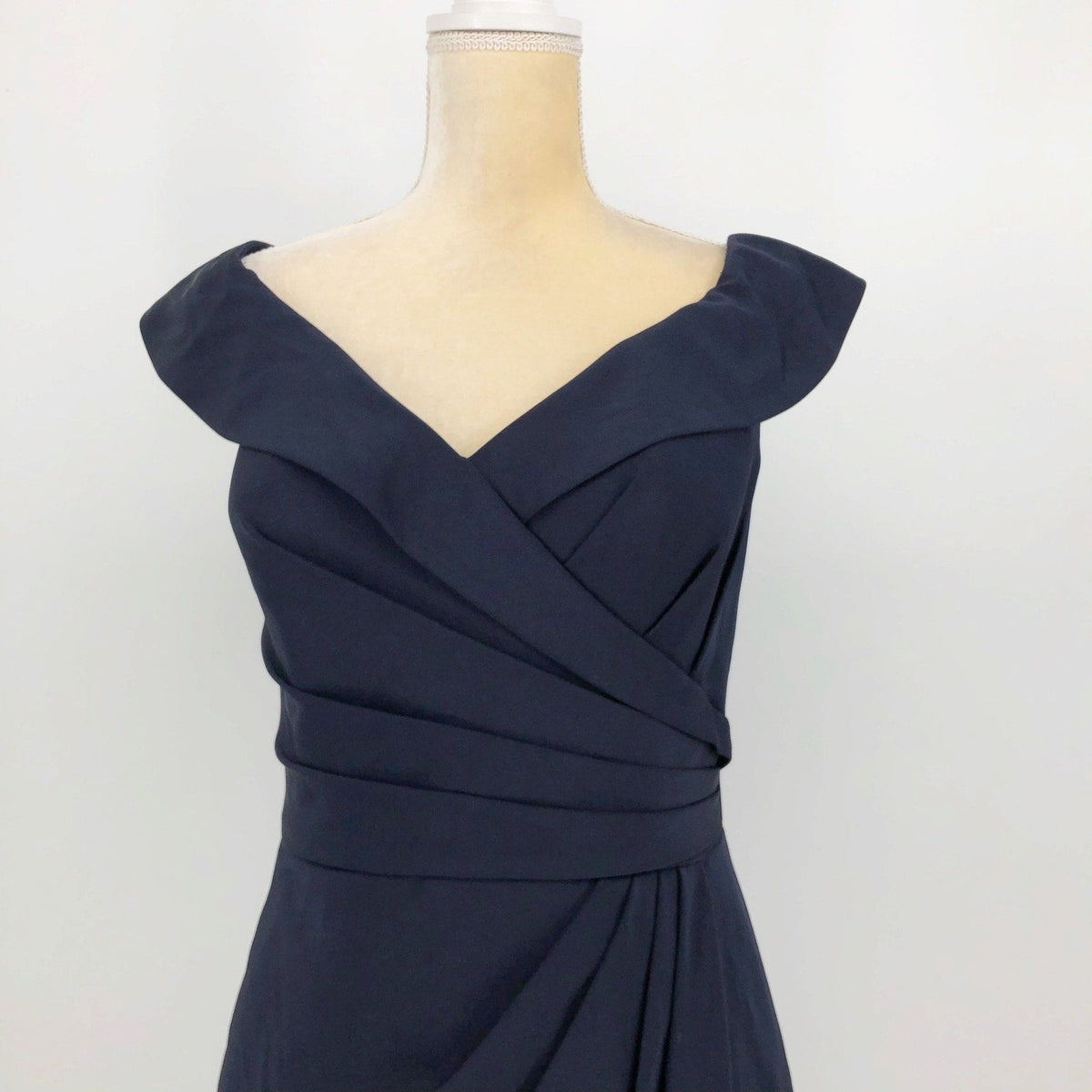 LA FEMME 25206 Jersey Column Gown 2 Navy Blue Off-the-Shoulder Ruched NWOT