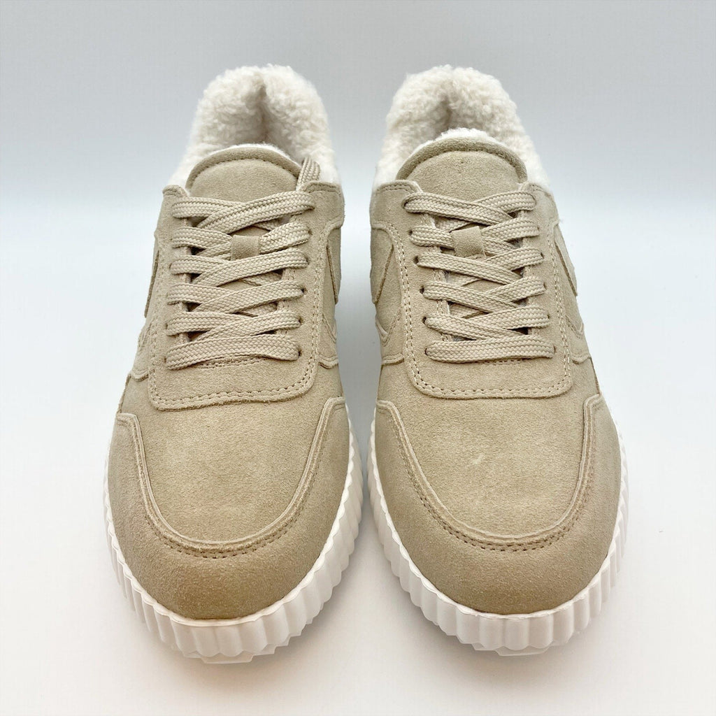 Steve Madden Womens Shereen-Fur Lined Sneakers Size 8.5 M Tan Taupe Suede NIB