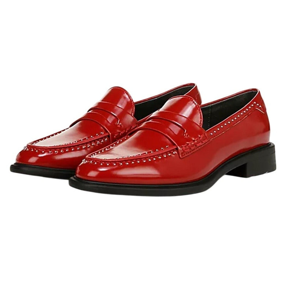Franco Sarto Womens Eden Studded Loafers Size 7.5M EU 38 Red Slip On NIB