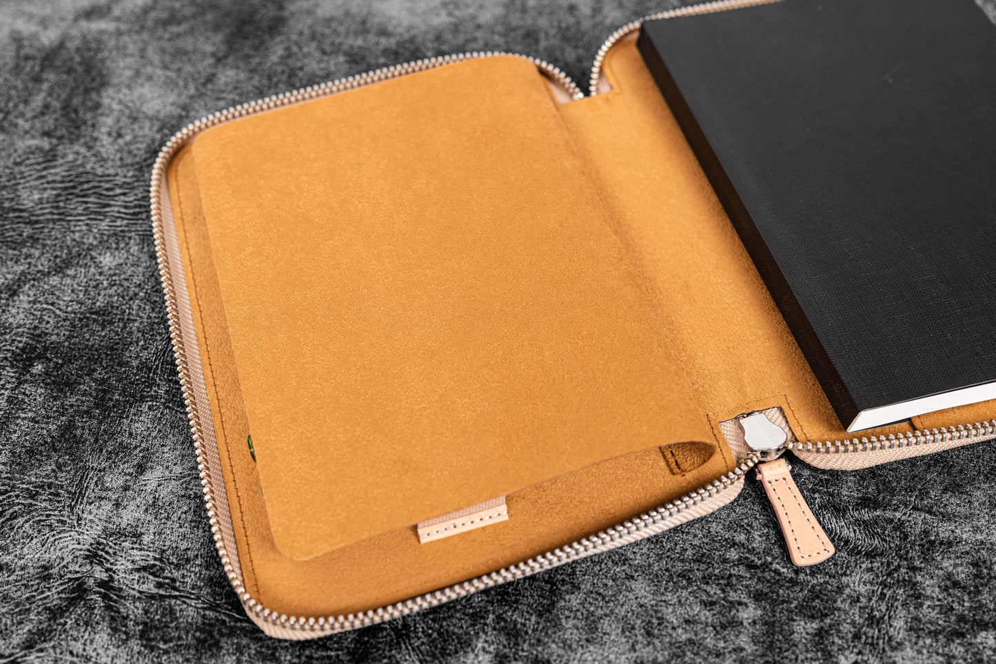 Leather Zippered 10 Slots Pen Case with A5 Notebook Holder - Undyed Leather
