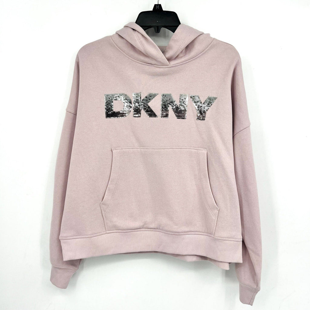 DKNY Women's Sequin Hoodie Small Pink Allure Pullover Sweatshirt NWT