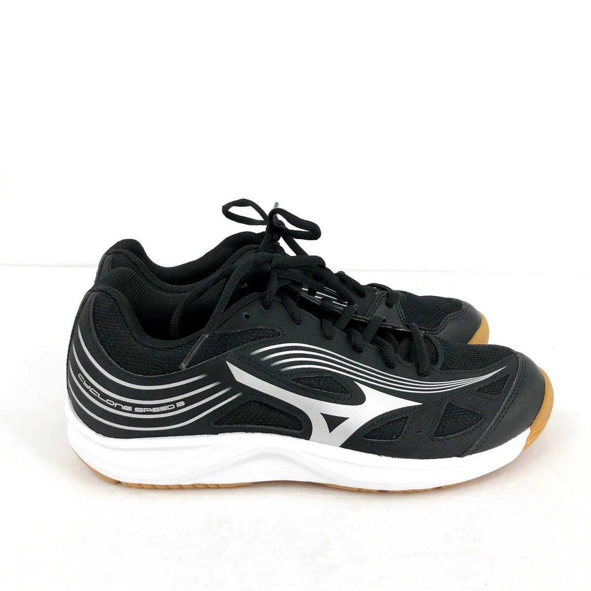 MIZUNO Womens Cyclone Speed 3 Volleyball Shoes Size 6 Black Silver Lace Up NWOB