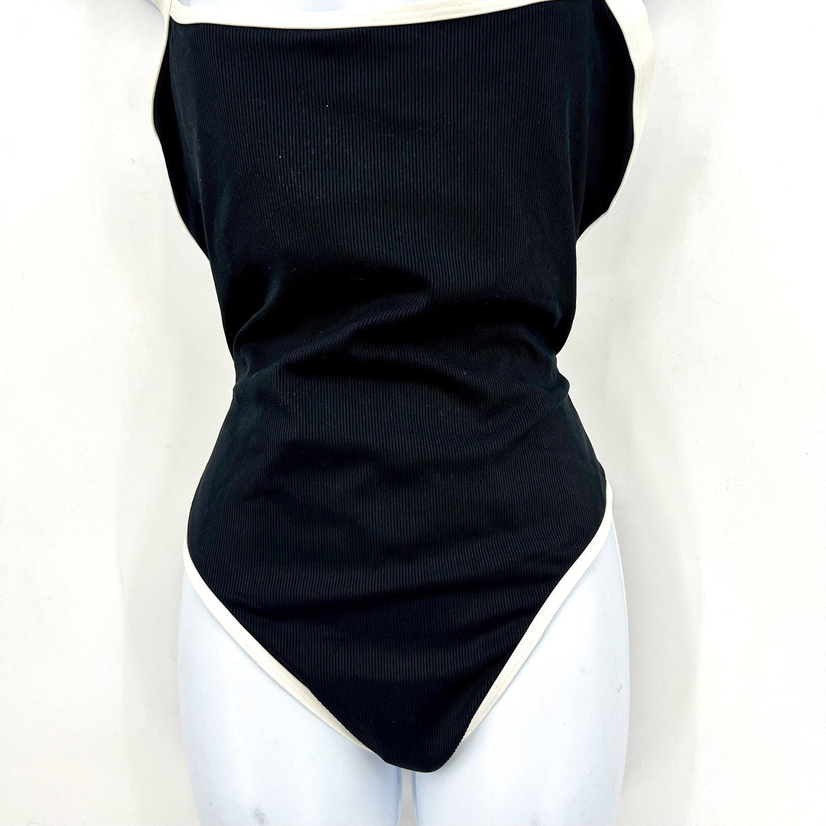 L*SPACE Women's Ribbed Baewatch One Piece Swimsuit Small Black Cream NWT
