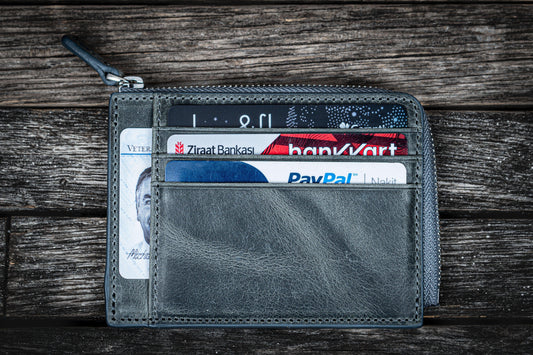 Leather Zippered Mega Mini Wallet - Crazy Horse Smoky