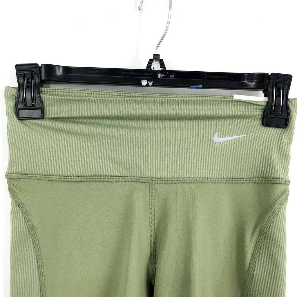 NIKE Womens Tight Athletic Running Shorts XS Olive Green Mid-Rise Ribbed NWT
