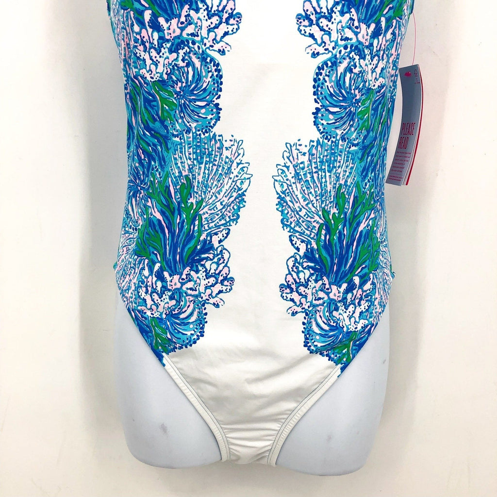 LILLY PULITZER Brin Scoopneck One-Piece Swimsuit Size 14 Blue Las Olas Aqua NWT
