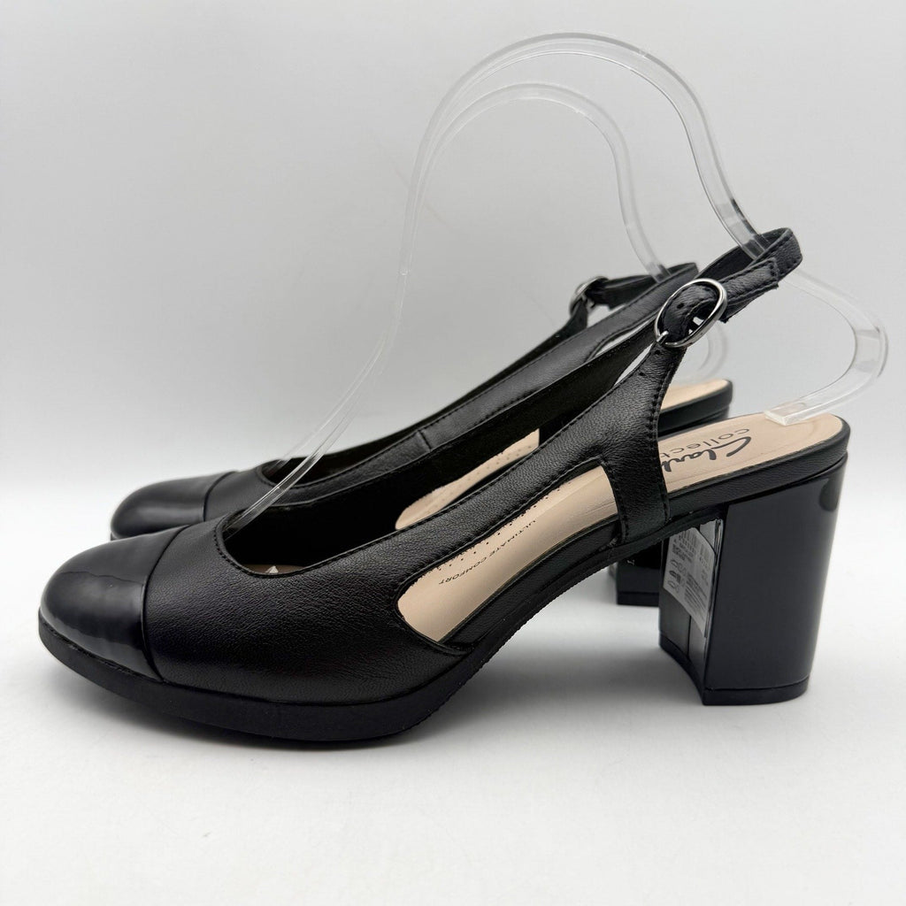 Clarks Womens Bayla Joy Pumps Size 7.5 Black Leather Slingback Heels NWOB
