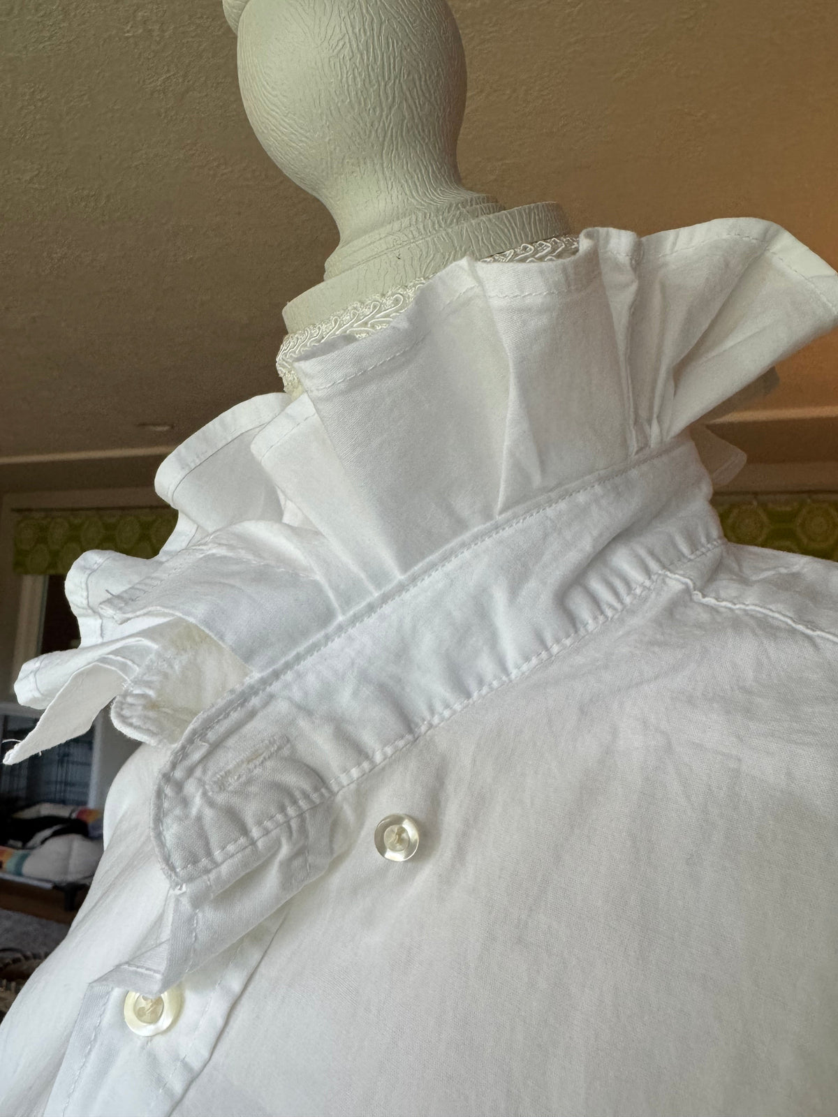 Bianca - White - Brand New Gap Upcycled Men's shirt with Ruffle Collar