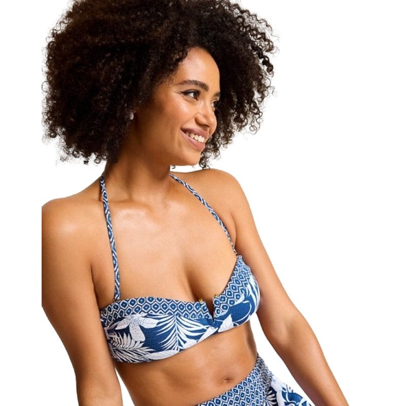 TOMMY BAHAMA Island Cays Blooms Bandeau Bikini Top Small Indigo Tide NWT