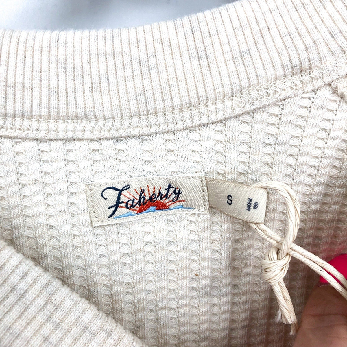 FAHERTY Women's Legend Waffle Layering Crew Shirt Small Oatmeal Cream NWT