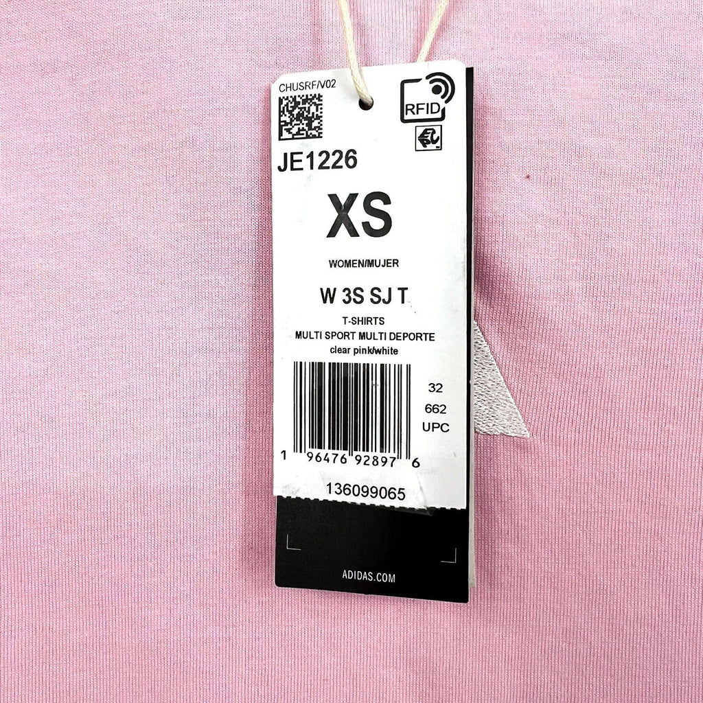ADIDAS Women's Essentials 3-Stripes Cotton Tee XS Pink White Short Sleeve NWT