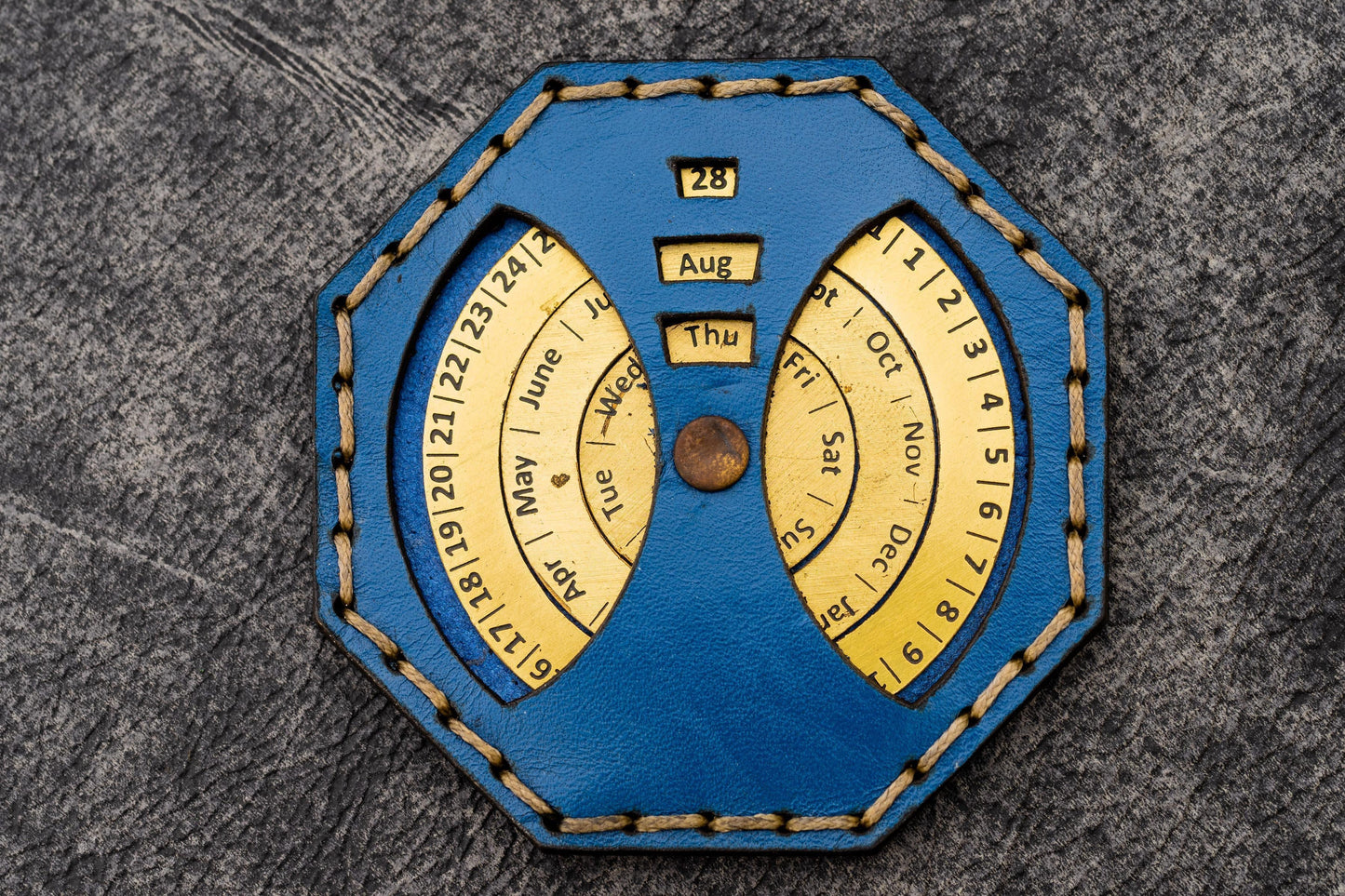 Leather and Brass Perpetual Calendar - Octagon