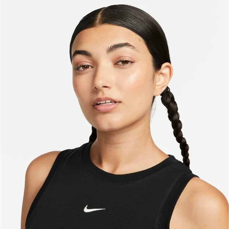 NIKE Sportswear Chill Knit Tight Cropped Mini-Rib Tank Top Large Black NWT