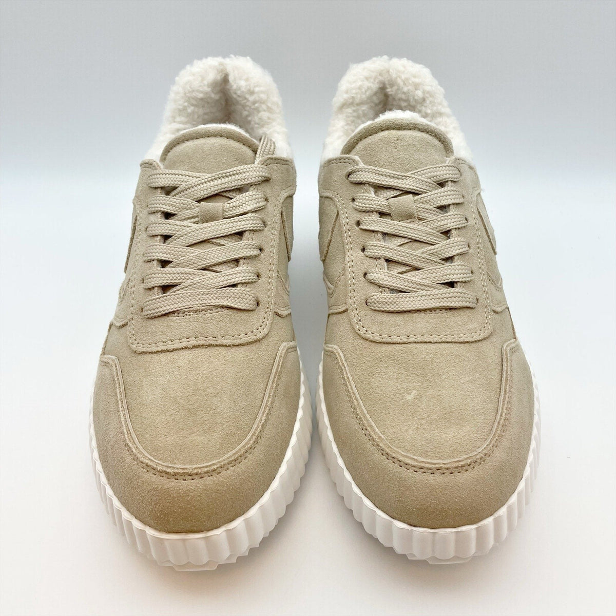 Steve Madden Womens Shereen-Fur Lined Sneakers Size 8 Taupe Tan Suede NIB
