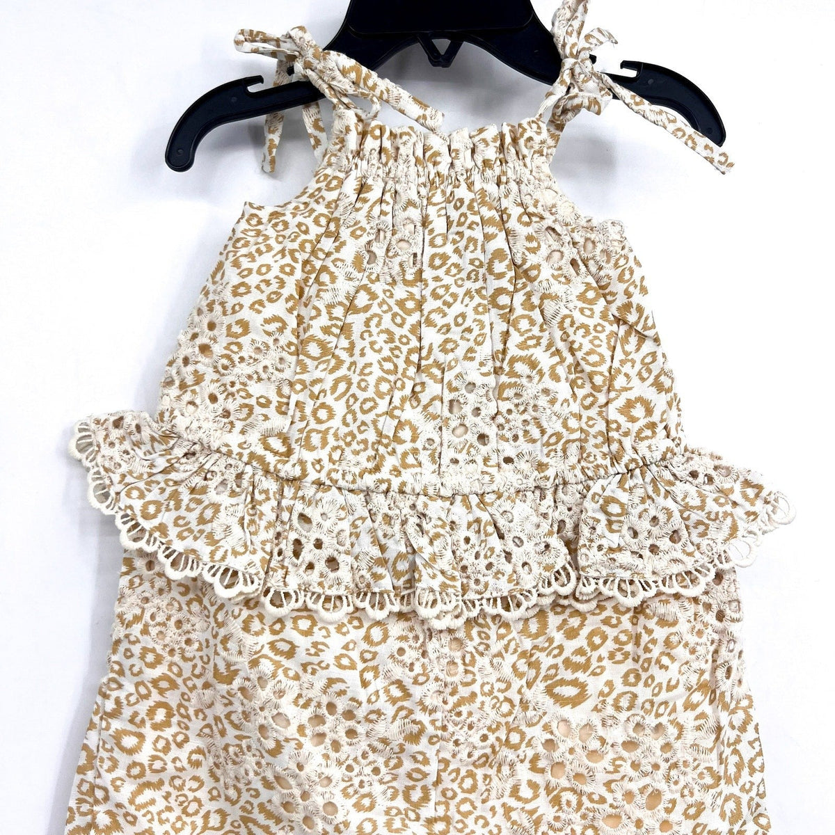 BARDOT Toddler Girls Leopard Trim Romper Size 3T Cream Beige Peplum NWT