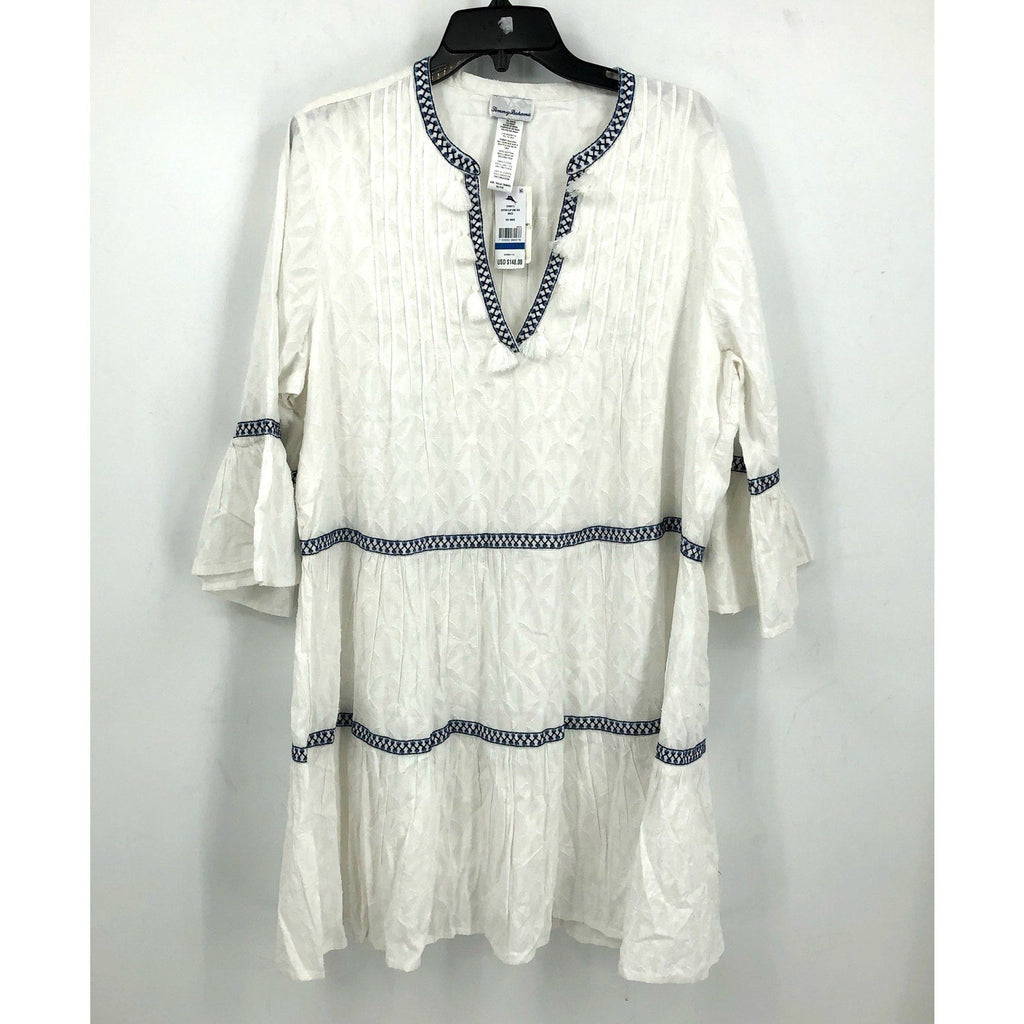 TOMMY BAHAMA Cotton Clip Embroidered Tier Coverup Dress XL White Jacquard NWT