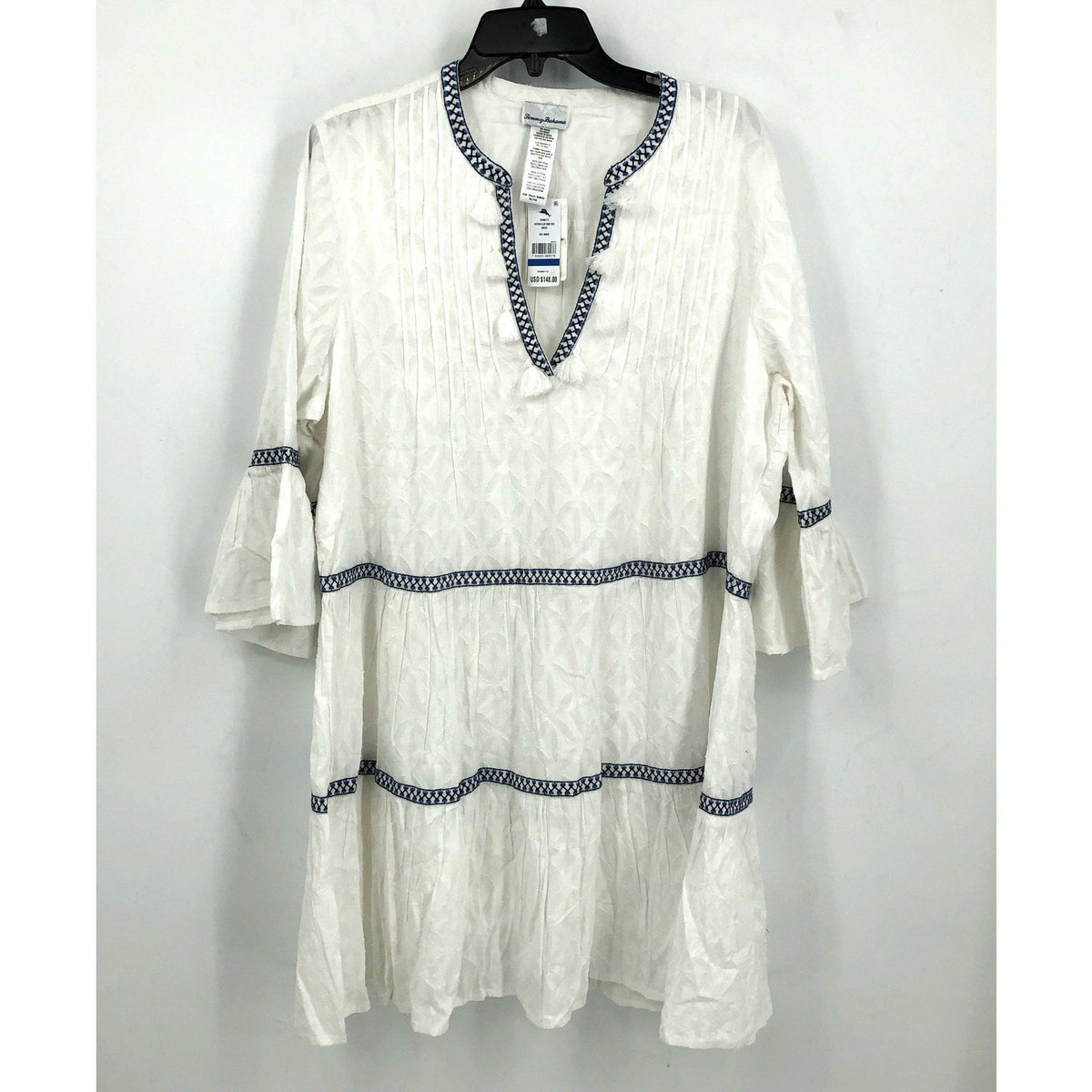 TOMMY BAHAMA Cotton Clip Embroidered Tier Coverup Dress XL White Jacquard NWT