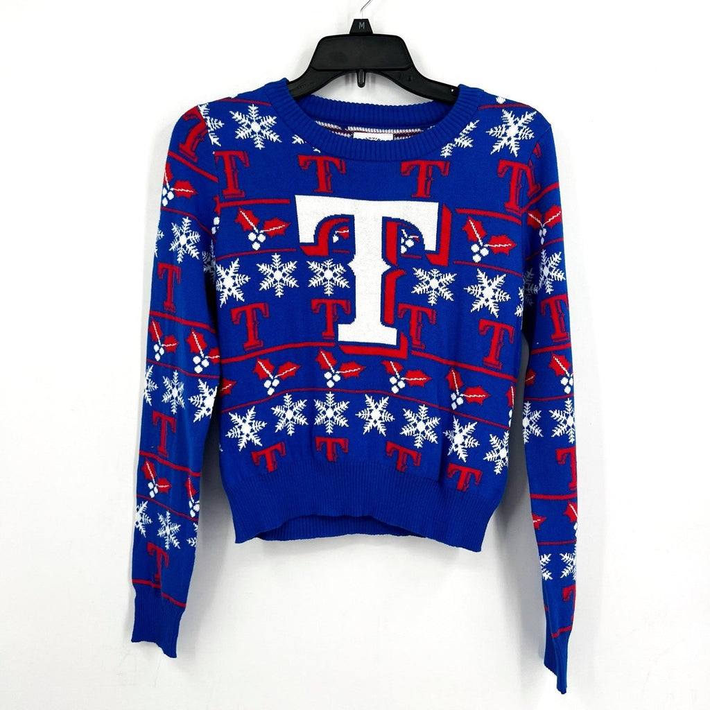MLB GENUINE MERCHANDISE Texas Rangers T Snowflakes Sweater Small Royal Blue NWT