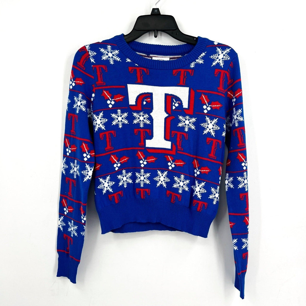 MLB GENUINE MERCHANDISE Texas Rangers T Snowflakes Sweater Small Royal Blue NWT