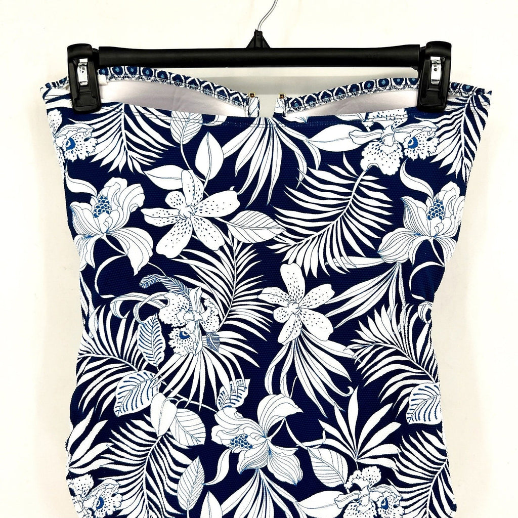 TOMMY BAHAMA Island Cays Bandeau One-Piece Swimsuit Size 14 Blue Blooms NWT
