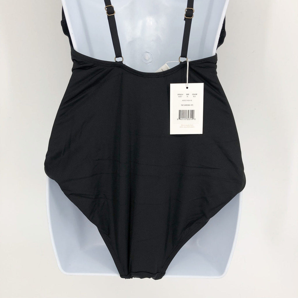 ANDIE SWIM Sardinia One Piece Swimsuit Size XL Flat Black Plunge V-Neck