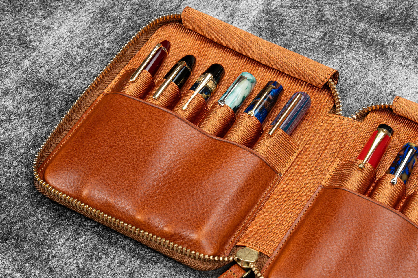Legacy Leather Zip Pen Case For 12 Pens - A6 - Deep Cognac