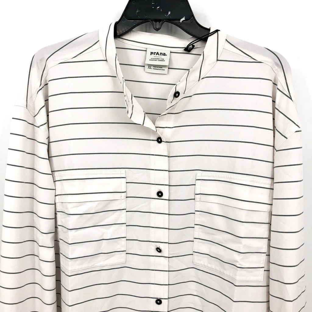 PRANA Womens Railay Tunic Top XL White Stripe Long Sleeve Button Up UPF 50+ NWT