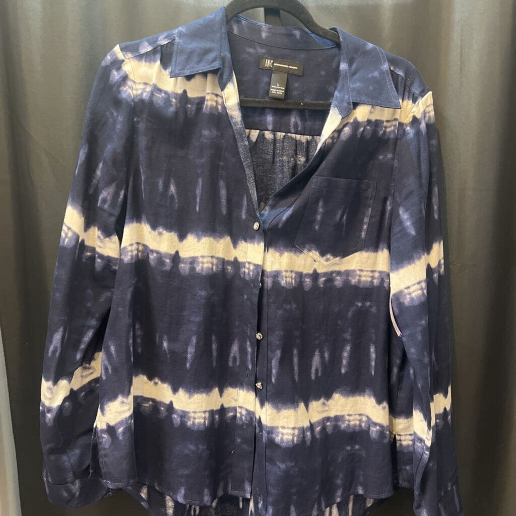 INC LS Cotton Wtrclr Stripe TOPS L