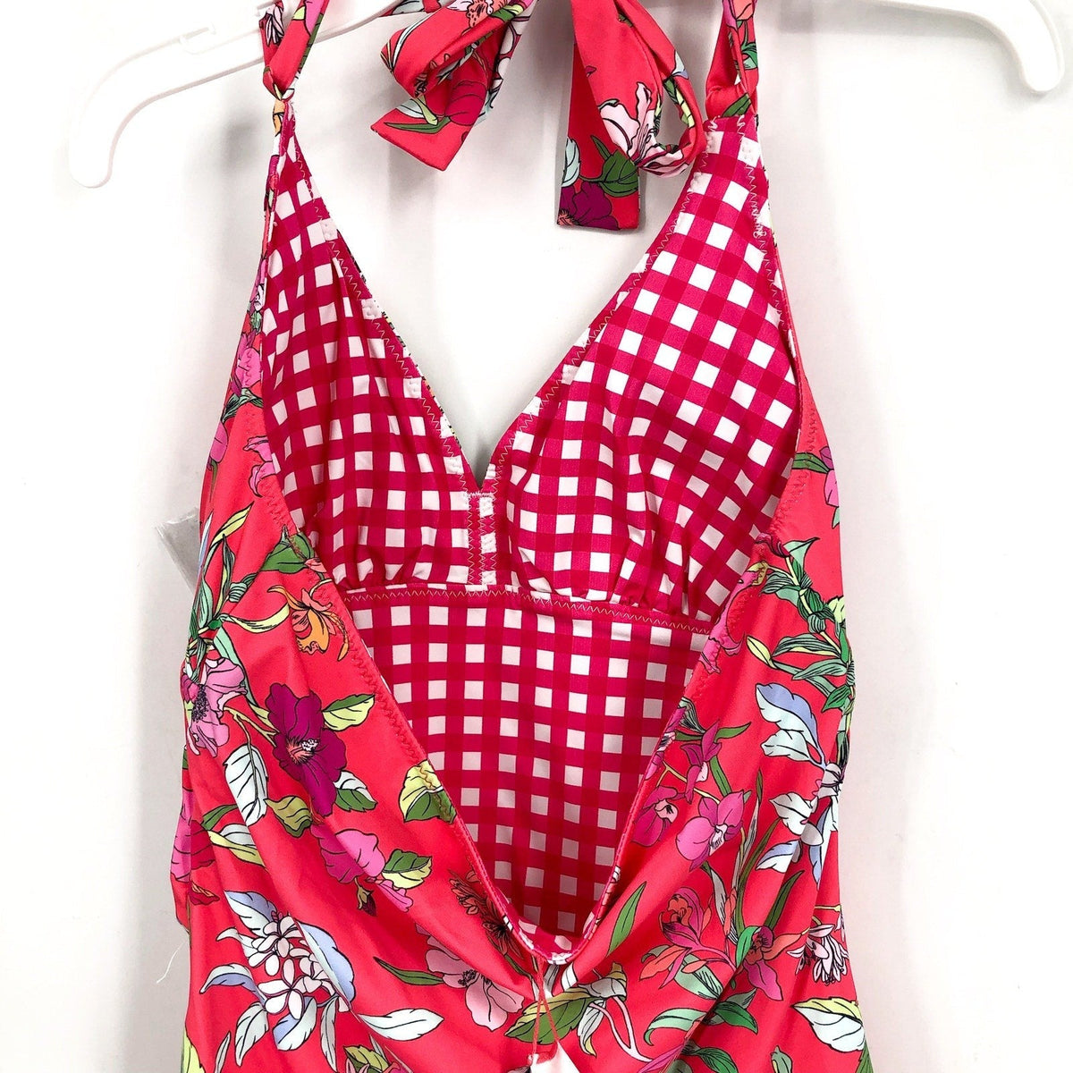 TOMMY BAHAMA Summer Floral Reversible Tankini Top Small Pink Gingham NWT