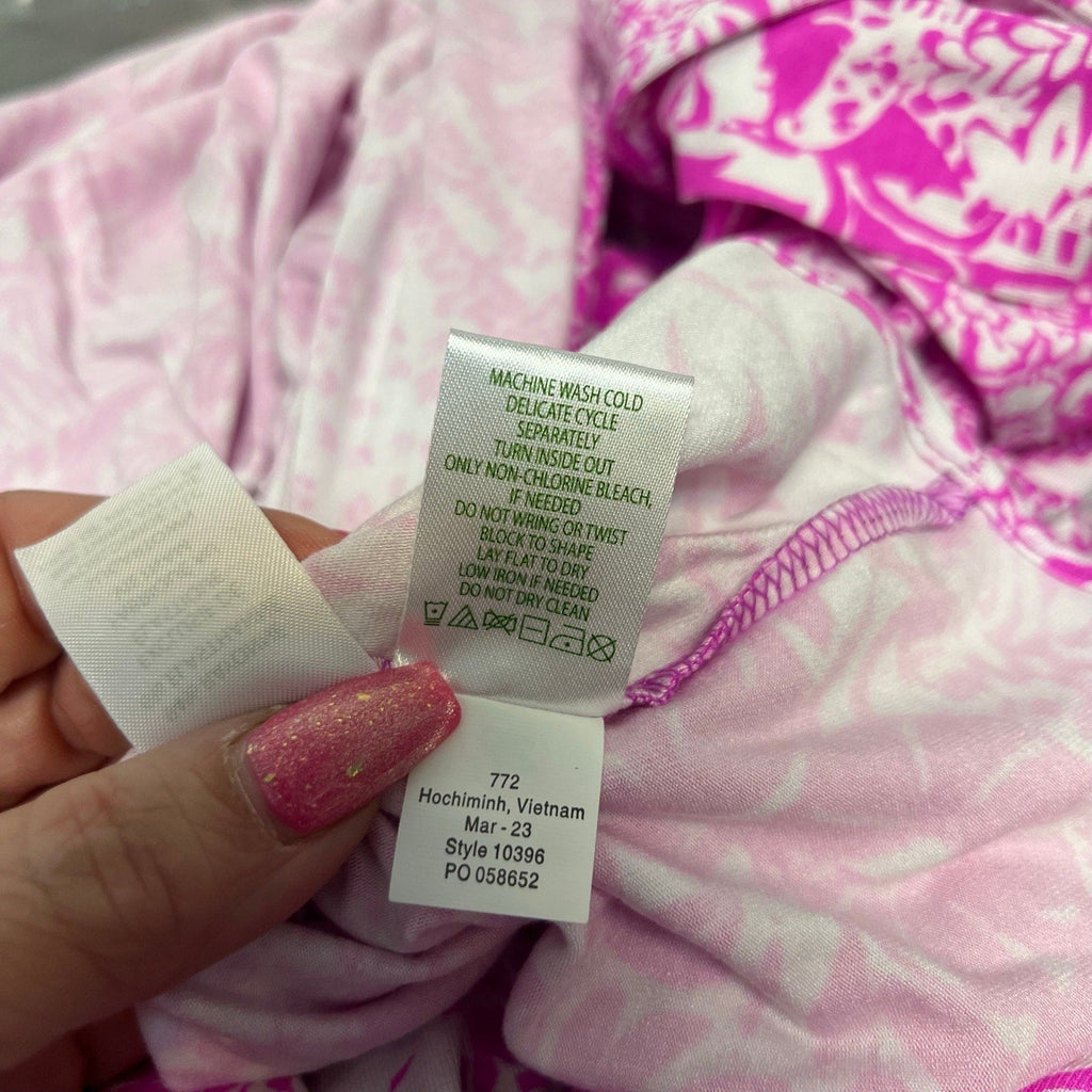 LILLY PULITZER Womens Rivera Smocked Romper Medium Purple White Swipe Right NWT