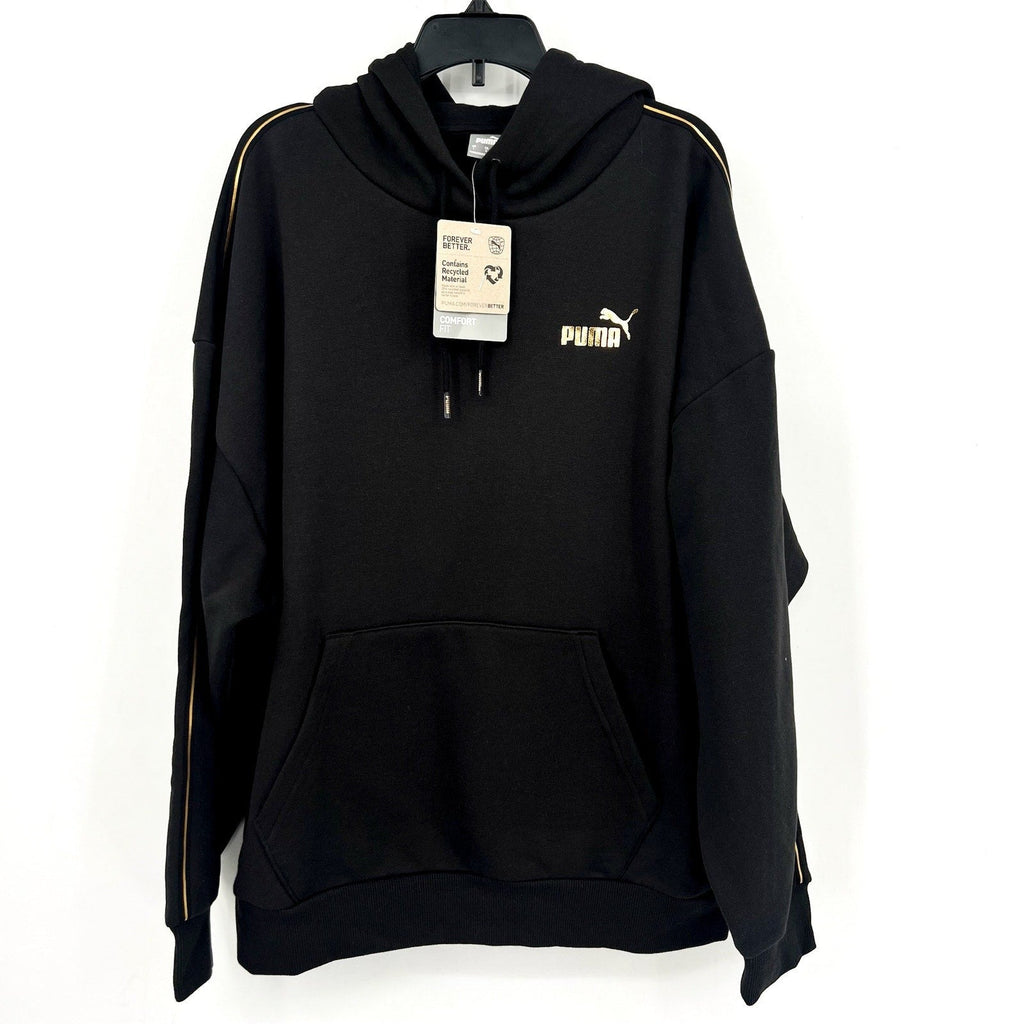 PUMA Women's Essentials Tape Minimal Gold Hoodie Large Black Sweatshirt NWT