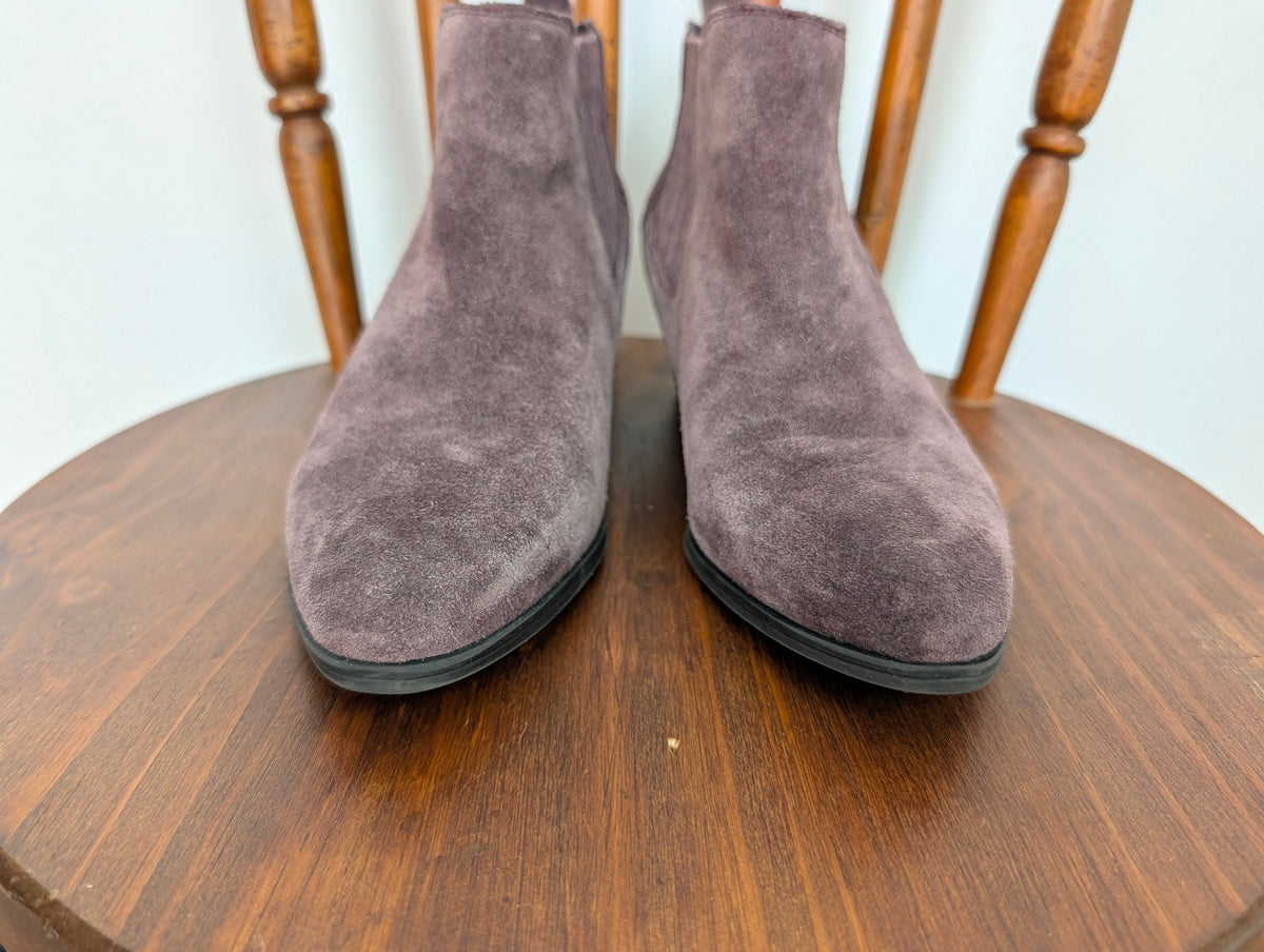 Crown Vintage Plum Suede Heeled Ankle Boots - 8.5