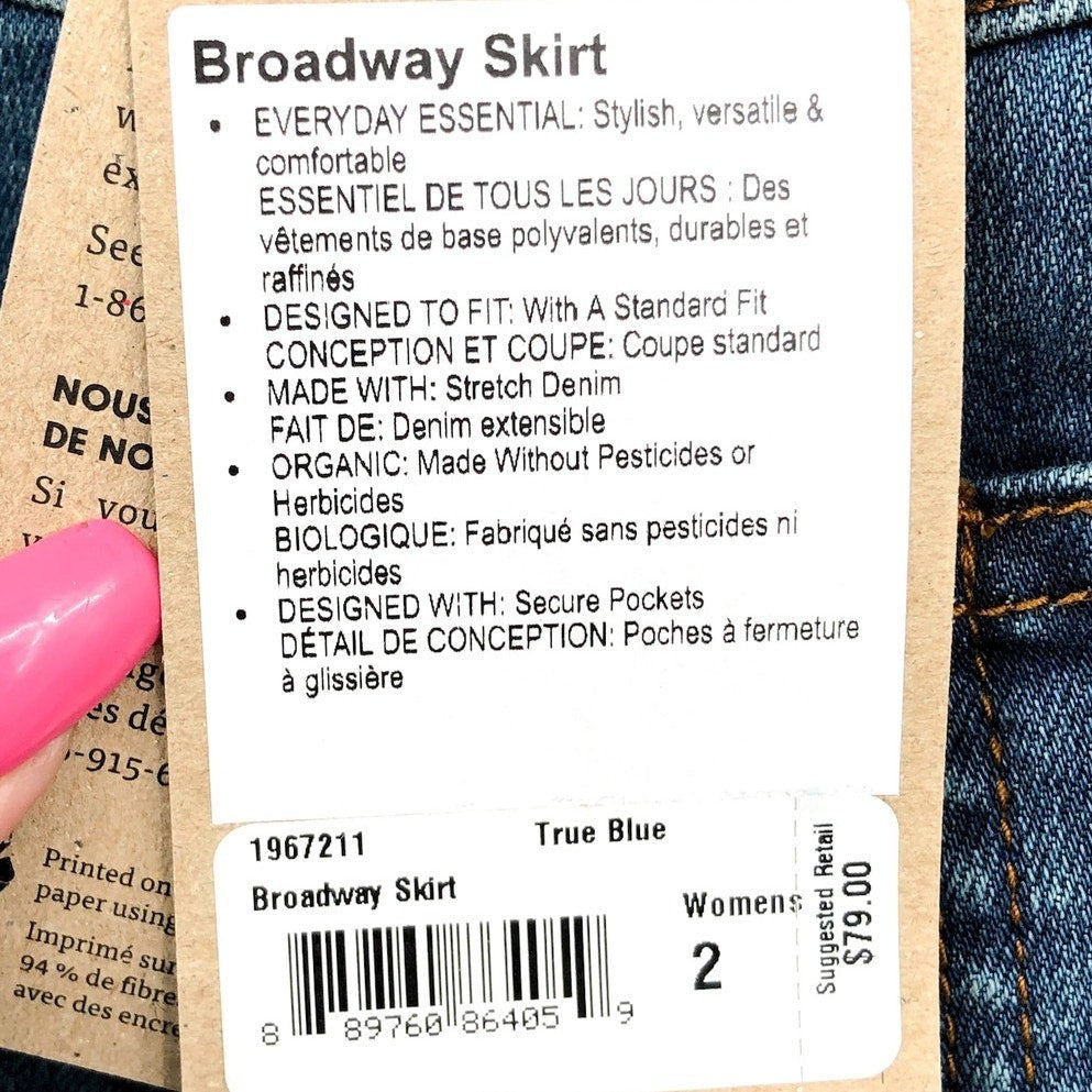 PRANA Women's Broadway Denim Pencil Skirt Size 2 True Blue Organic Cotton NWT