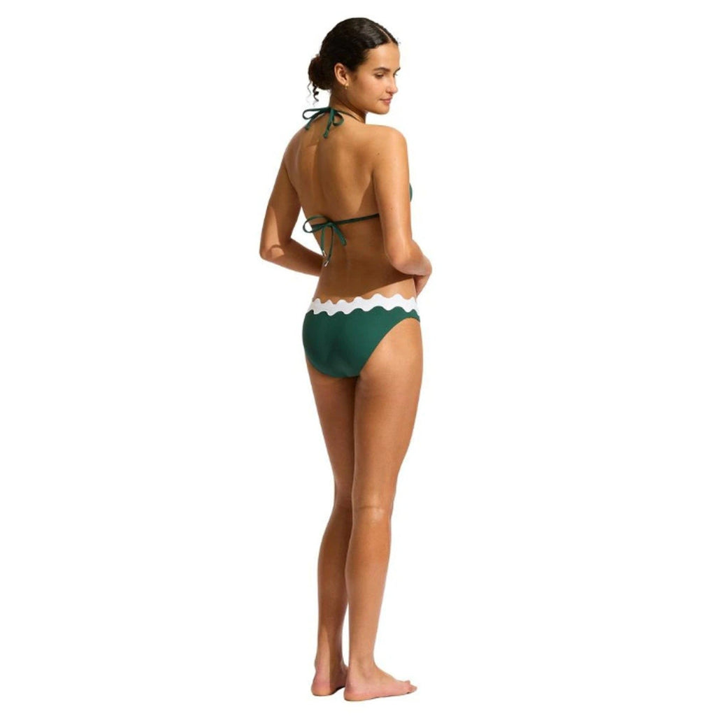 SEAFOLLY Women's Gia Ric Rac Hipster Bikini Bottom Size 4 Green White NWT